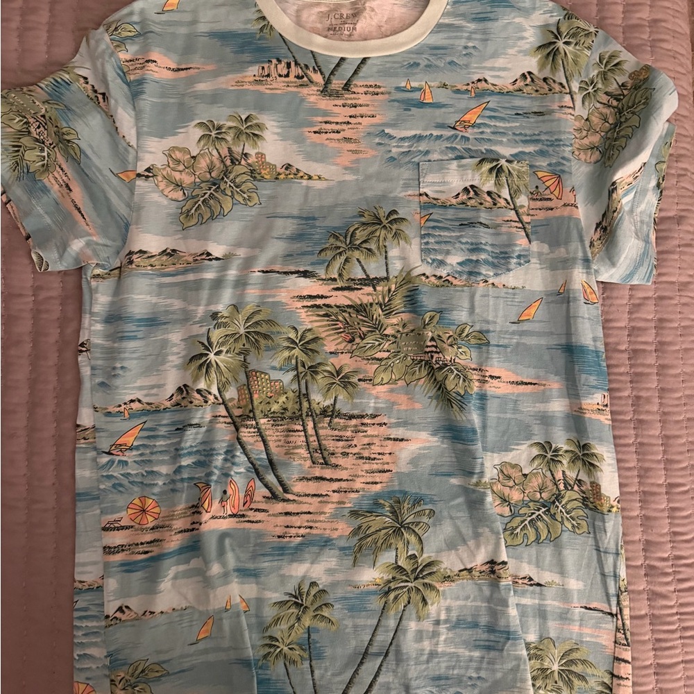 J. Crew Men’s Light Blue Tropical Pocket Crewneck Tee